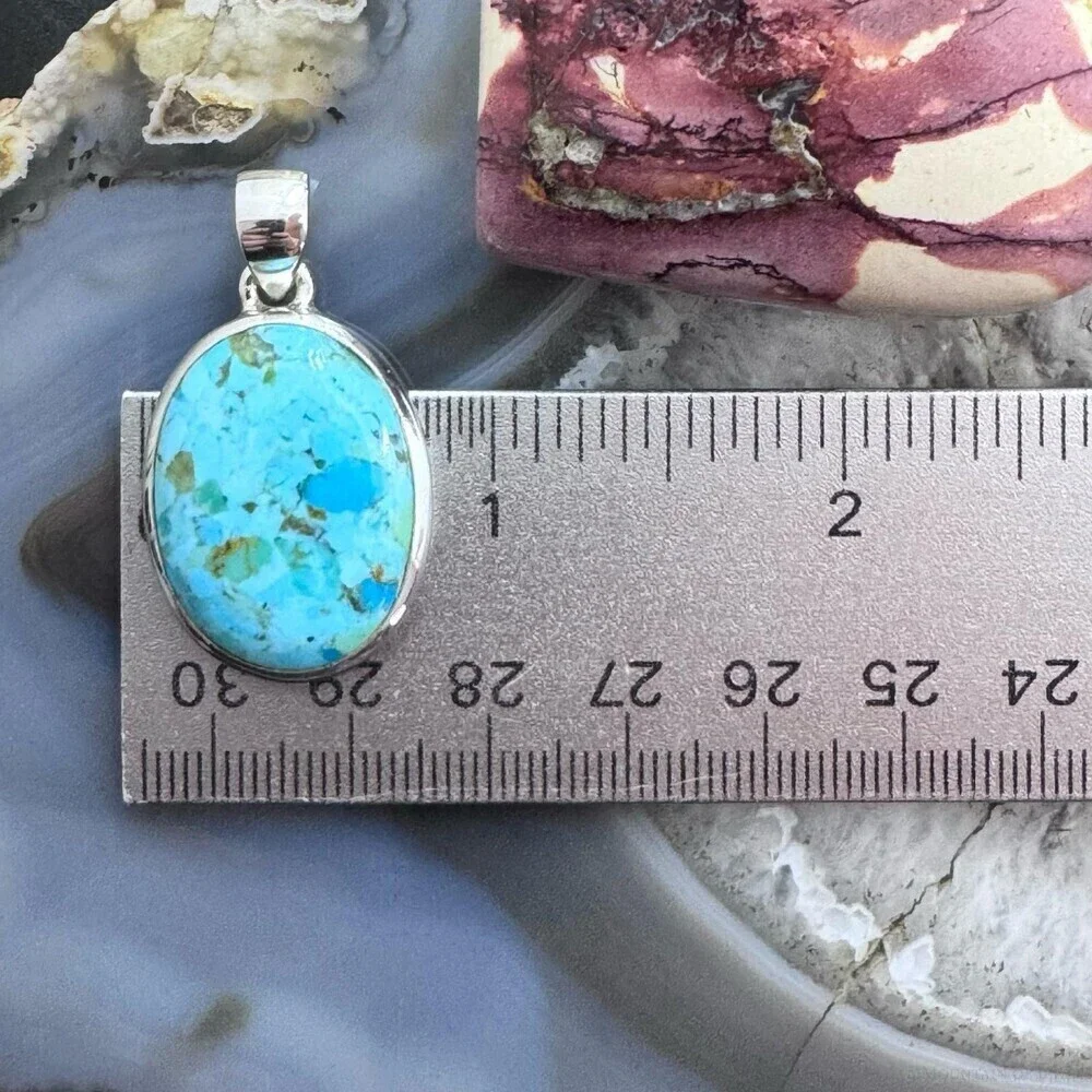 Sterling Silver Southwestern Style Large Oval Apatite Pendant For Women - Picture 9 of 10